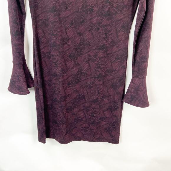 2/$30 Michael Michael Kors Small Womens Red Burgundy Floral Mesh Sheath Dress - Picture 4 of 8